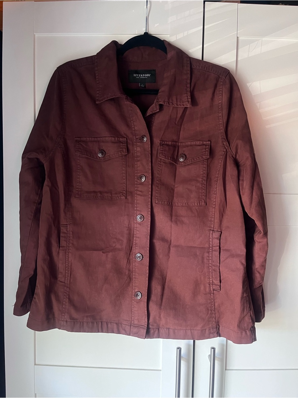 Liverpool Brown Shirt Jacket with Peplum Ruffle Back